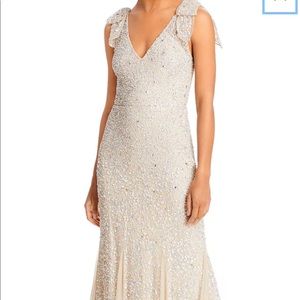 Aidan Mattox bow sleeve Embellished Gown